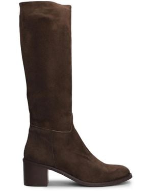 Julie Dee Suede Block-Heel Boots - Brown