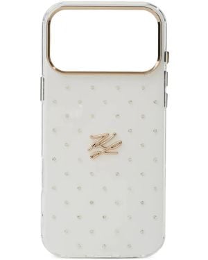 KARL LAGERFELD Autograph Rhinestone Iphone 17 Pro Max Case - White
