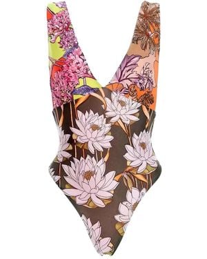 Agua Bendita Maillot De Bain Fleuri À Bretelles Larges - Pink