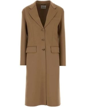 Miu Miu Notched-Lapel Coat - Natural