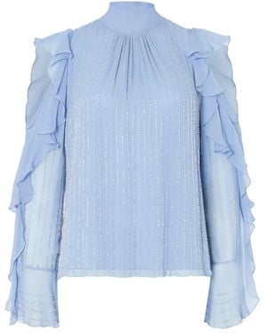 Temperley London Ruffled-Sleeve Embellished Blouse - Blue