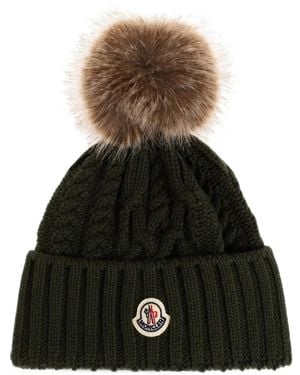 Moncler Gorro De Mezcla De Lana Y Cachemira Con Pompón - Negro