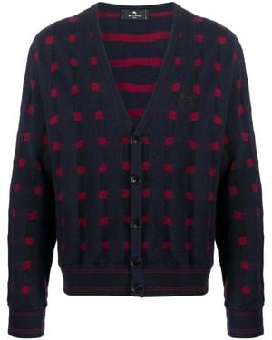 Etro Checkered Pattern V-Neck Cardigan - Blau