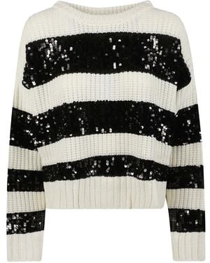 Patrizia Pepe Sequin-Embellished Striped Sweater - Black