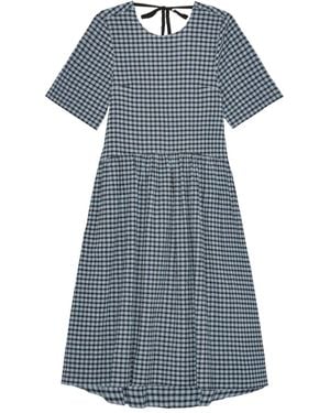 Ganni Checked Seersucker Midi Dress - Blue