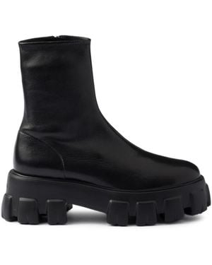 Prada Nappa Leather Monolith Ankle Boots - Black
