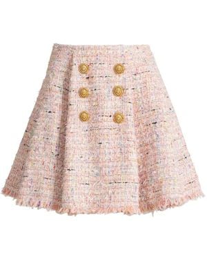 Balmain Flared Tweed Rok - Roze