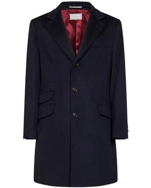 Brunello Cucinelli Single-Breasted Notch-Lapel Coat - Blue