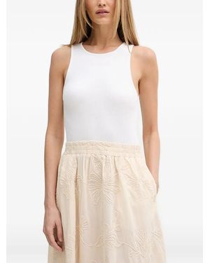 Benetton Floral-Embroidered Sleeveless Midi Dress - White
