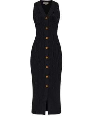 Michael Kors V-Neck Ribbed Dress - Black