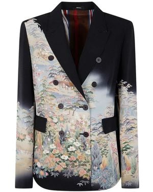 Ibrigu Landscape-Print Double-Breasted Blazer - Black
