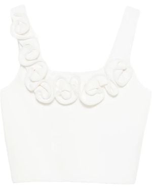 Sandro Floral Knit Crop Top - White