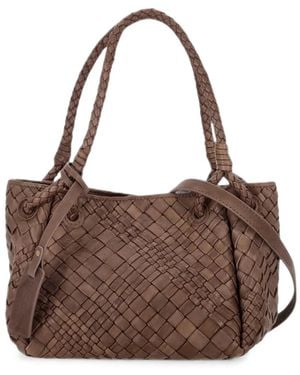 VISONA Woven-Design Leather Tote Bag - Brown
