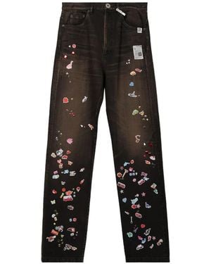 Maison Mihara Yasuhiro Kids Sticker Printed Straight Denim Trousers - Black