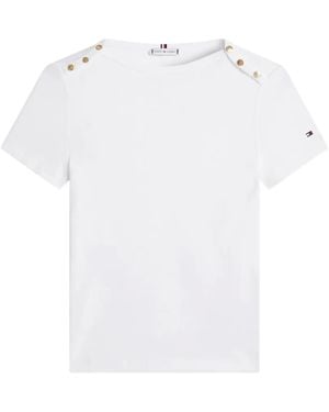 Tommy Hilfiger Button-Detail Slim-Fit T-Shirt - White