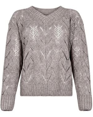 D.exterior Pointelle-Knit V-Neck Sweater - Gray
