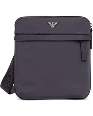 Emporio Armani Logo-Plaque Messenger Bag - Blue