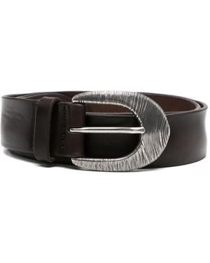 Orciani Engraved-Buckle Leather Belt - Black