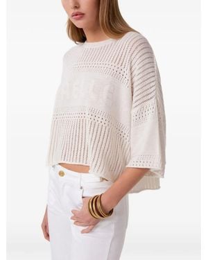 Gaelle Paris Logo-Knit Pointelle Jumper - White