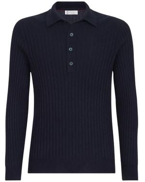 Brunello Cucinelli Polo De Cachemira De Canalé - Azul