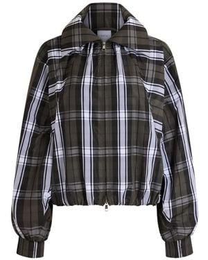 Patou Check-Print Long-Sleeve Bomber Jacket - Black