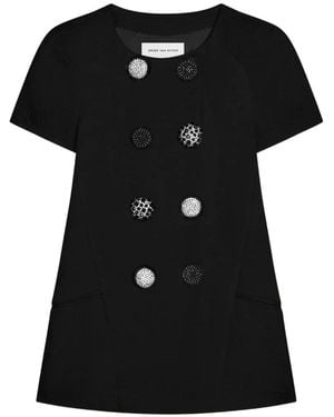 Dries Van Noten Short-Sleeve Jacquard Blazer - Black