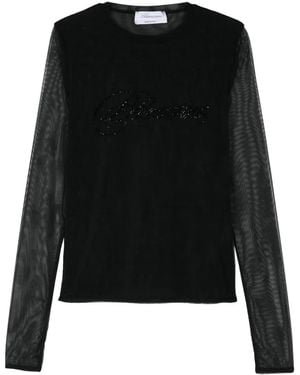 Blumarine Tulle T-Shirt With Logo - Black