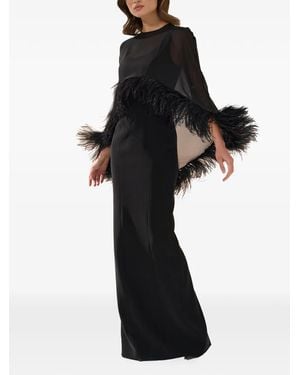 SILK LOVE & LACE Vera Feather-Trimmed Gown - Black