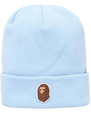A Bathing Ape Logo Patch Knit Beanie - Blue