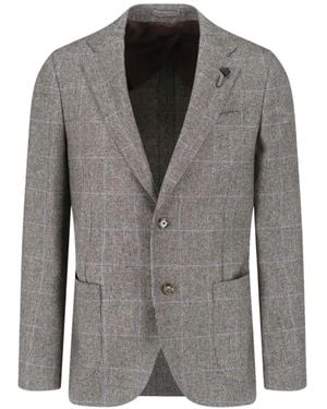 Lardini Check-Pattern Wool Blazer - Gray