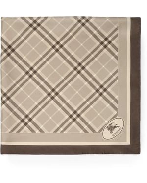 Burberry Check Knight Stamp Silk Scarf - Natural