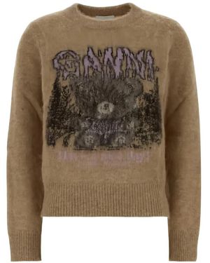 Ganni Brushed-Knit Teddy Sweater - Natural