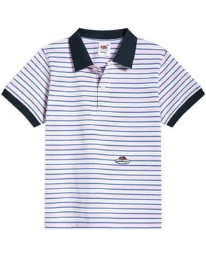 HOMMEGIRLS X Fruit Of The Loom Striped Cotton Polo Top - Blue