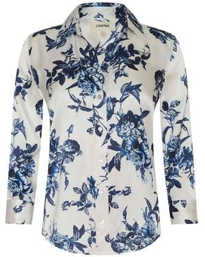 L'Agence Floral Three-Quarter Sleeve Shirt - Blue