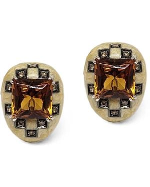 Andreoli Square Diamond And Citrine Earrings - Metallic