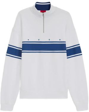 HUGO Stripe-Detail Half-Zip Sweatshirt - White