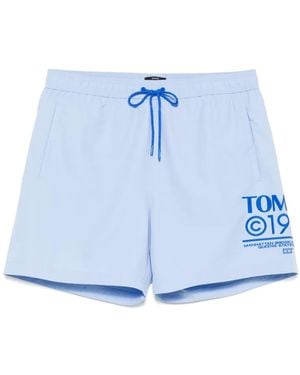 Tommy Hilfiger Logo-Print Swim Shorts - Blue