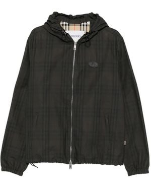 Burberry Check-Pattern Hooded Jacket - Black