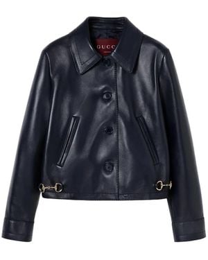 Gucci Horsebit Notched Leather Jacket - Blue
