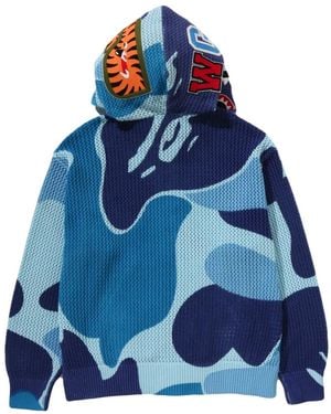 A Bathing Ape Abc Camo Crochet Shark Hoodie - Blue