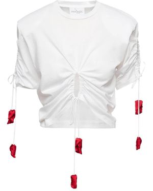 Ana Radu Drawstring-Detail Rose-Embellished Top - White