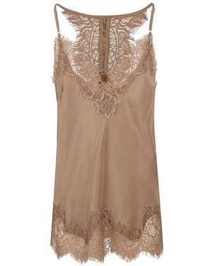 Gold Hawk Lace-Trim Silk Top - Brown