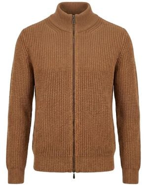 Drumohr Ribbed-Knit Zip-Up Cardigan - Brown