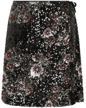 Maliparmi Minigonna A Portafoglio Sparkling Flowers - Nero