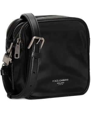 Dolce & Gabbana Bolso messenger de piel con sello del logo - Negro
