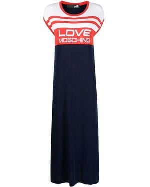 Love Moschino Logo-Print Maxi Dress - Blue