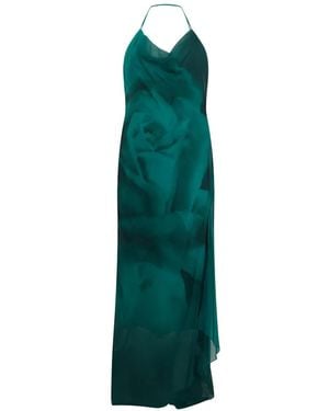 Alberta Ferretti Rose-Print Halterneck Maxi Dress - Green