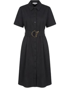 Patrizia Pepe Belted Short-Sleeve Maxi Shirt Dress - Black