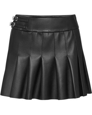 Philipp Plein Leather Pleated Mini Skirt - Black
