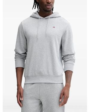 Napapijri Logo-Embroidered Hoodie - Gray